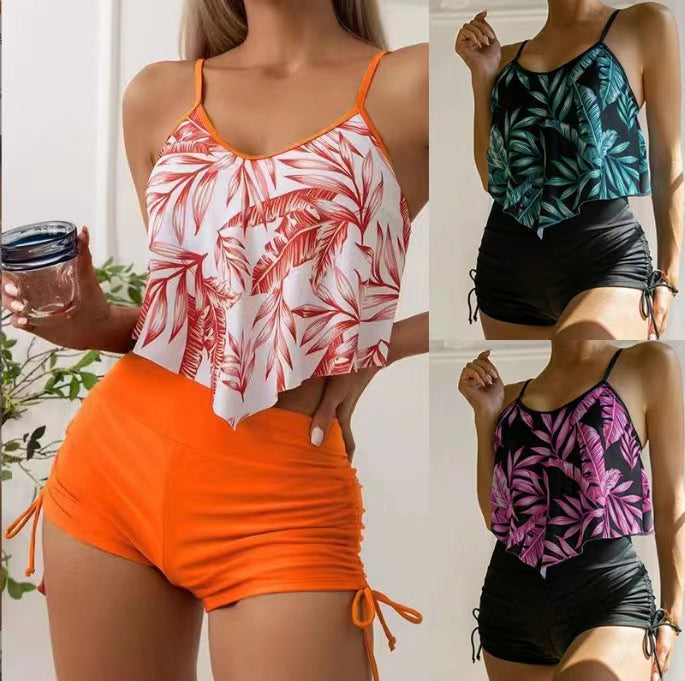 Damen Sportliches Tankini-Set mit Raffungen und verstellbaren Trägern R&B