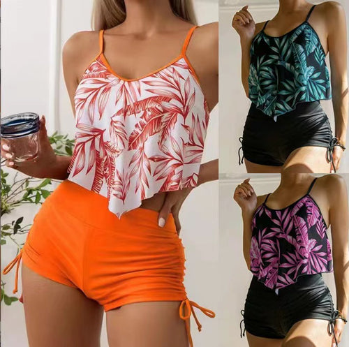 Damen Sportliches Tankini-Set mit Raffungen und verstellbaren Trägern R&B