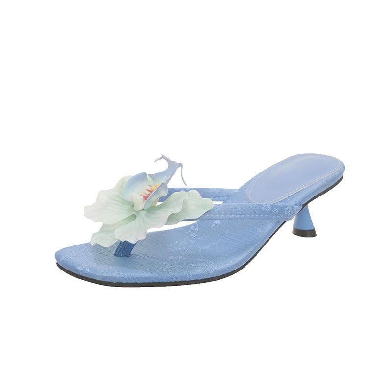 Damen elegante Zehentrenner mit floralem Dekor und modischem Absatz R&B