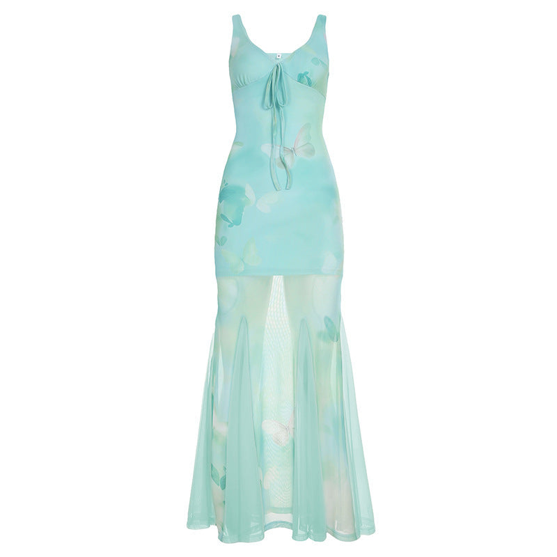 Damen Maxikleid mit transparenten Schichten und floralem Muster R&B