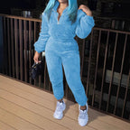 Damen nan kuscheliges Teddy-Lounge-Set mit Halbzip und Highwaist-Jogger R&B