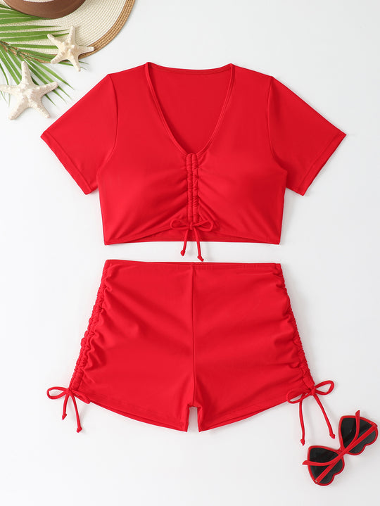 Damen Sportliches Crop-Top und Shorts-Set R&B