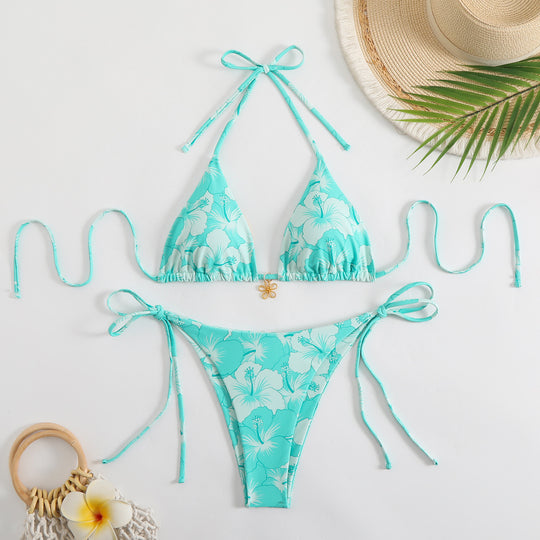 Damen Triangel-Bikini mit verstellbaren Trägern und floralem Design R&B