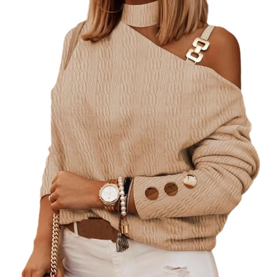 Damen asymmetrischer Pullover mit dezenten Details und unifarbenem Design R&B