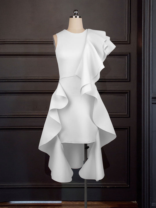 Damen Kleid mit asymmetrischem Rüschendesign R&B