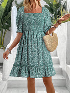 Damen romantisches Sommerkleid mit Puffärmeln und Rüschen R&B