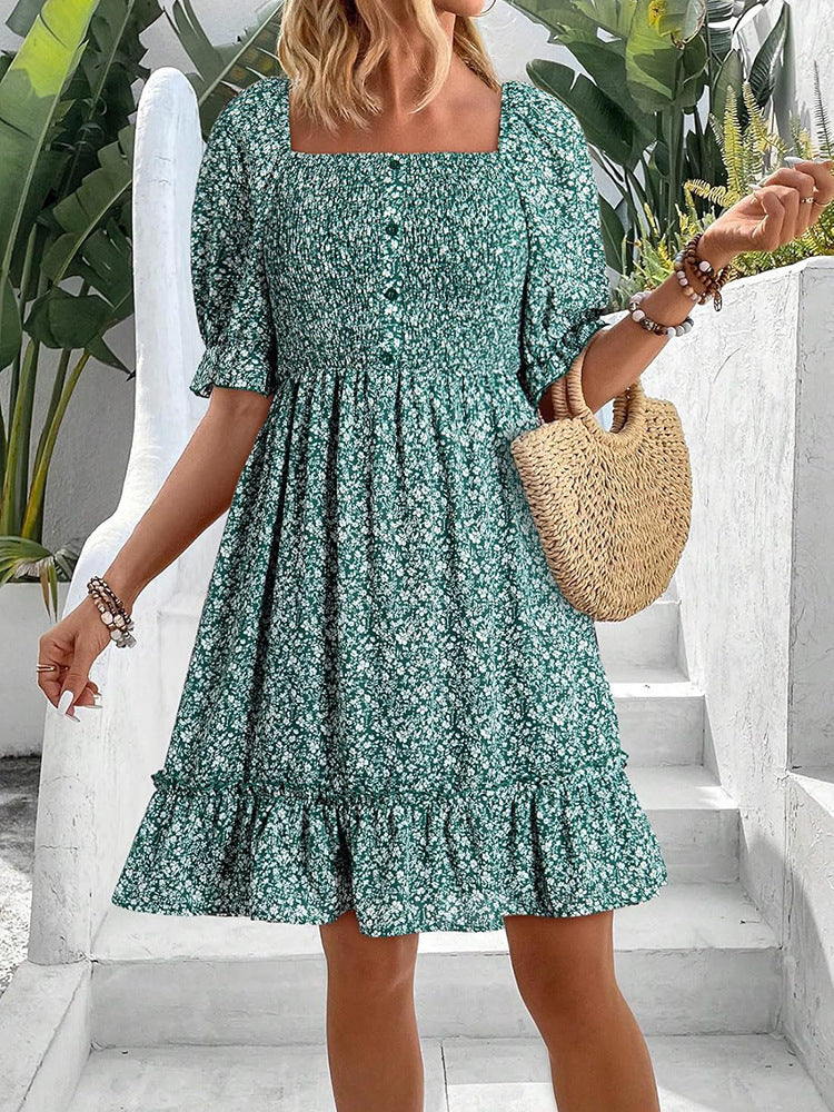 Damen romantisches Sommerkleid mit Puffärmeln und Rüschen R&B