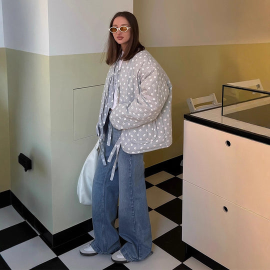 Damen Steppjacke mit großflächigen Punkten und lockerer Passform R&B