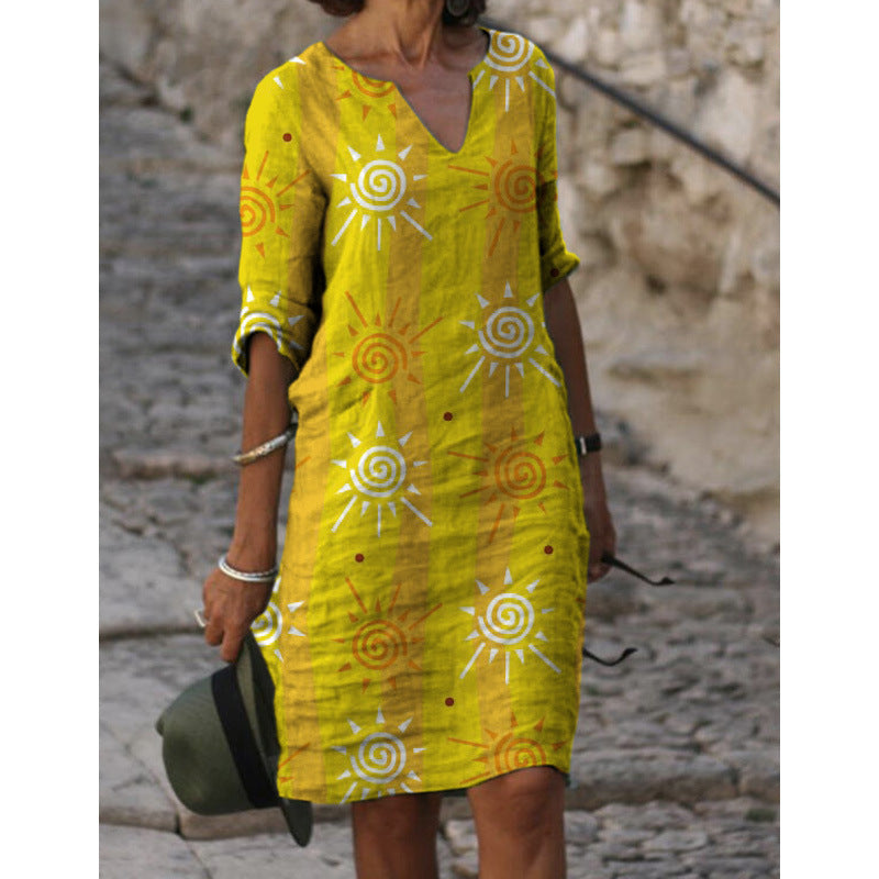 Damen Sommerliches Leinenkleid mit modernem Muster R&B