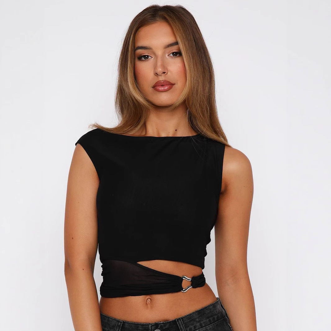 Damen Crop-Top mit asymmetrischem Schnitt und dekorativem Ringdetail R&B
