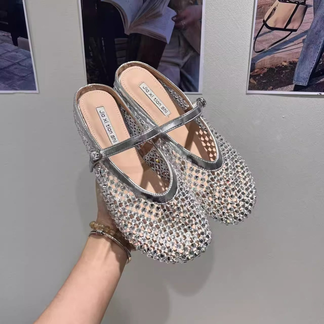 Damen Glitzernde Ballerinas mit verstellbarem Riemchen und komfortablem Fußbett R&B