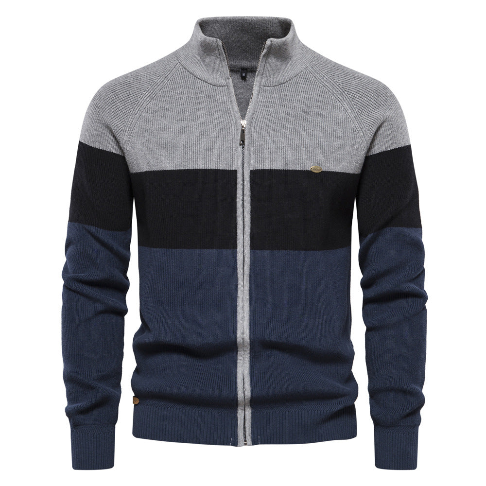 Herren Strickjacke mit modischem Farbblockdesign und hochwertigem Reißverschluss R&B