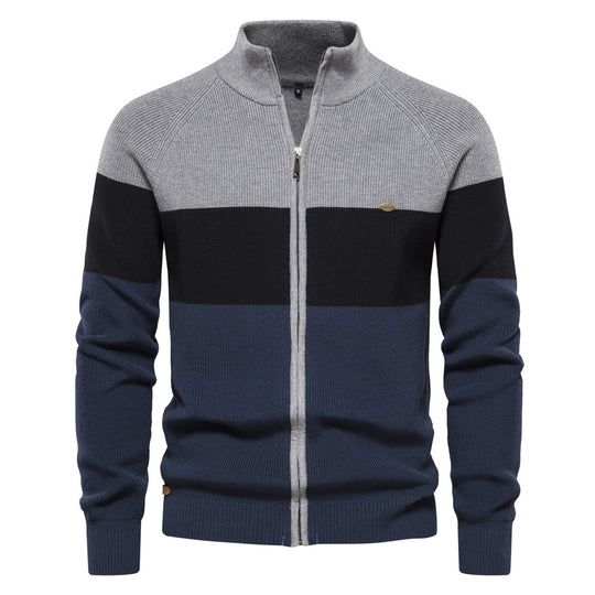 Herren Strickjacke mit modischem Farbblockdesign und hochwertigem Reißverschluss R&B