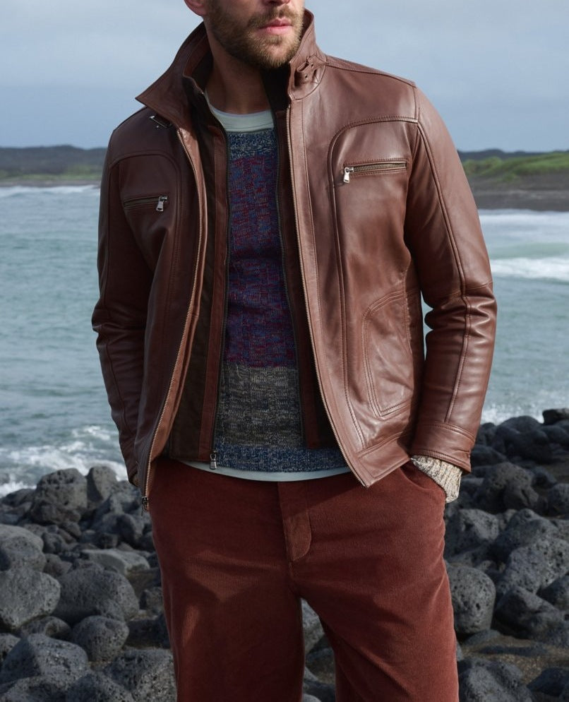 Herren lässige jacke mit modernem Stehkragen und vielseitigen Taschen R&B