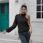 Damen Strickpullover mit asymmetrischem Ausschnitt und hohem Kragen R&B