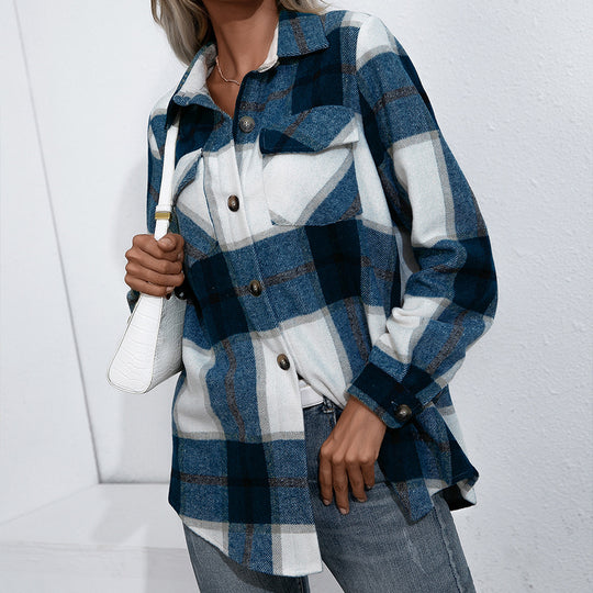 Damen Karierte Flanelljacke mit komfortablem Schnitt und praktischen Taschendetails R&B