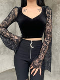 Damen Crop-Top mit eleganten Spitze-Ärmeln und figurbetontem Schnitt R&B