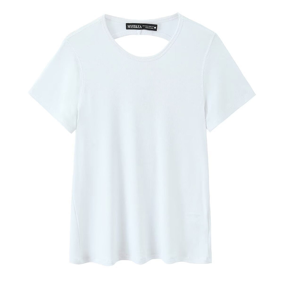Damen Sportliches T-Shirt mit modischem Rückenausschnitt R&B