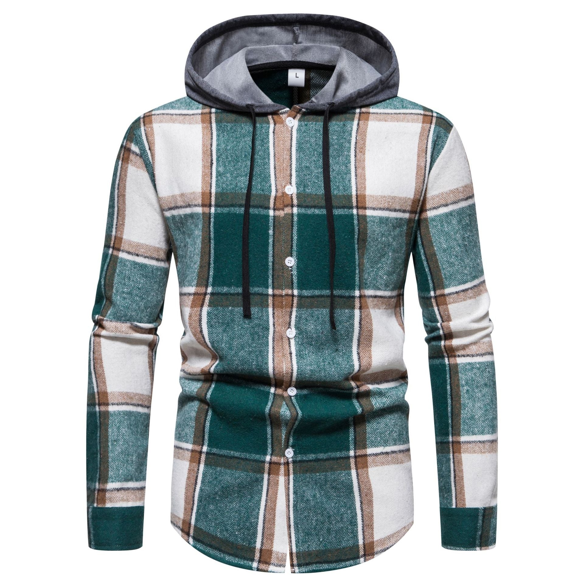 Herren Karo-Hemd mit Kapuze und Button-Down-Verschluss