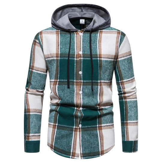 Herren Karo-Hemd mit Kapuze und Button-Down-Verschluss R&B