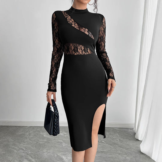 Damen Elegantes Spitzenkleid mit hoher Taille und raffinierten Cut-Outs R&B