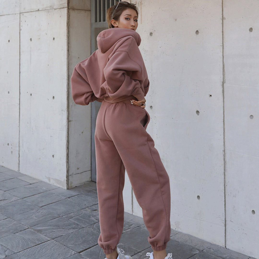 Damen Sportliches Sweatset mit cropped Hoodie und Jogginghose R&B