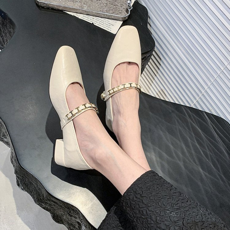 Damen elegante Mary Jane Ballerinas mit dekorativem Riemen R&B