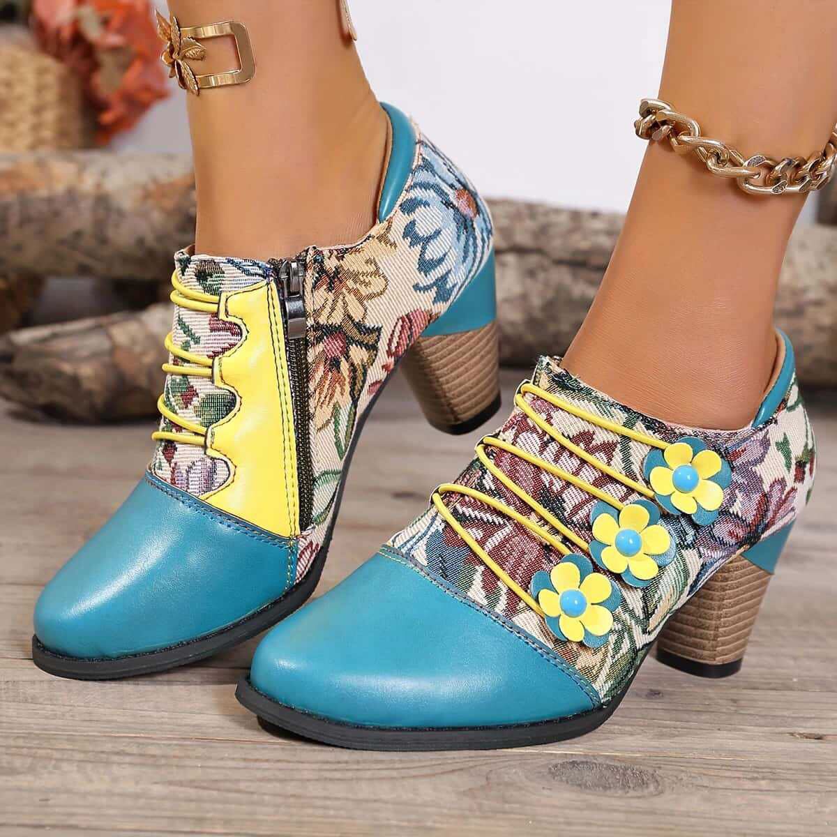 Damen Schuhwerk mit floralem Design und robustem Blockabsatz R&B