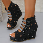 Damen Wedge-Sandalen mit modischem Lochdesign und glitzernden Applikationen R&B