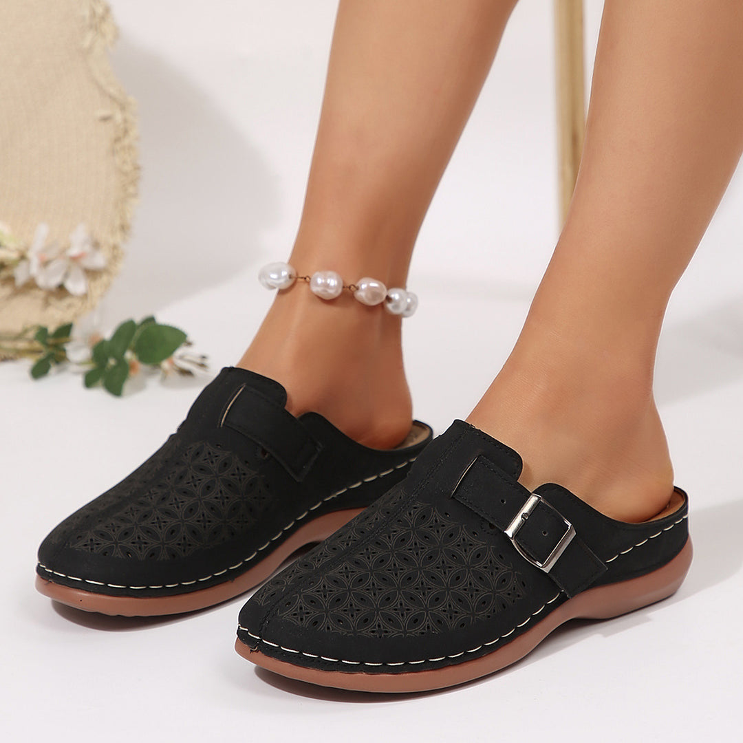Damen Clogs mit eleganten Lochmuster und verstellbarem Riemen R&B