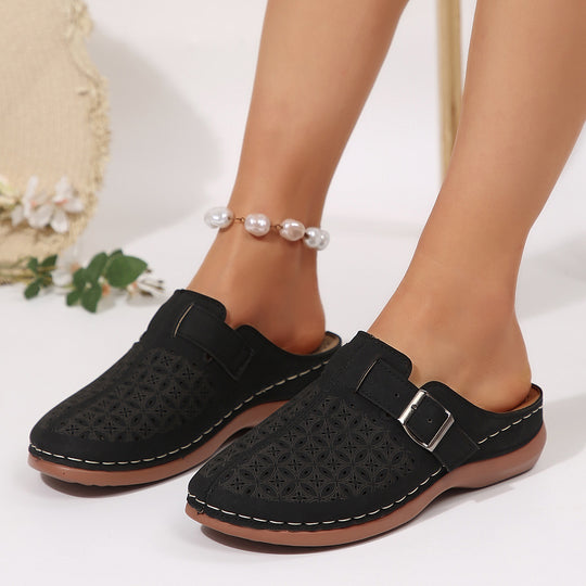 Damen Clogs mit eleganten Lochmuster und verstellbarem Riemen R&B