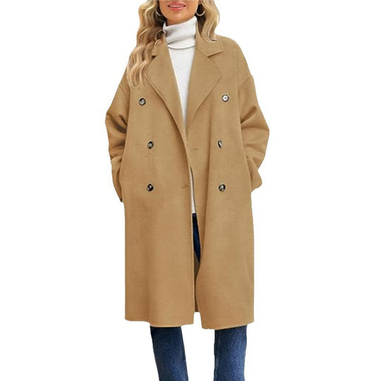 Damen eleganter und lässiger Wollmantel mit doppelter Knopfleiste R&B