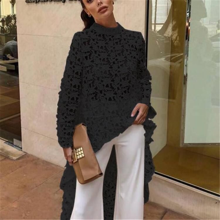Damen edles Spitzenoberteil mit asymmetrischem Saum und Volant-Details R&B