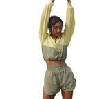 Damen nan sportliches kurzes Trainingsset mit halbem Reißverschluss, Tunnelzug und elastischen Laufshorts R&B