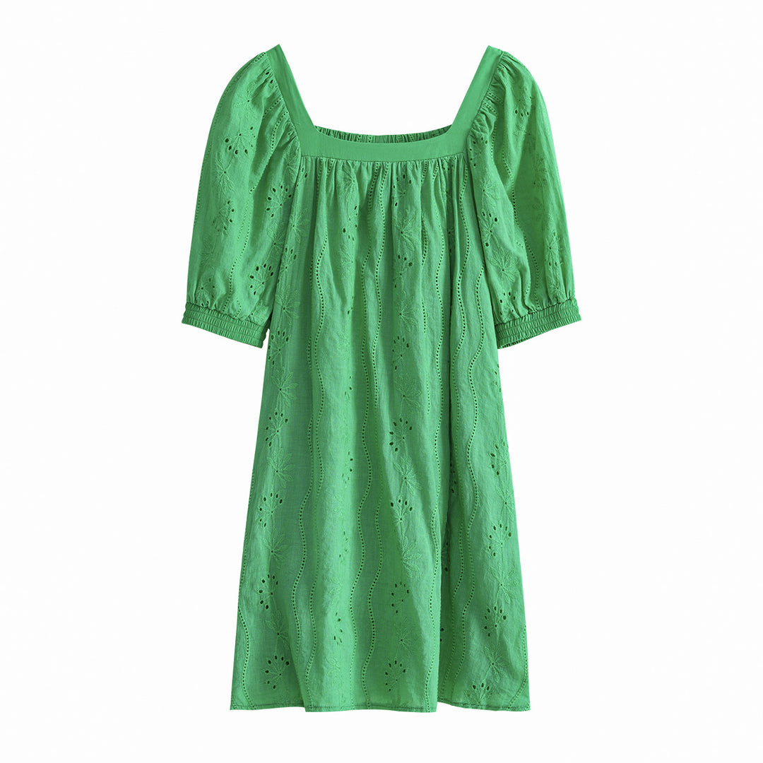 Damen Sommerliches Minikleid mit durchbrochenem Design und lässigen Puffärmel R&B
