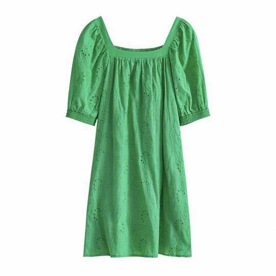 Damen Sommerliches Minikleid mit durchbrochenem Design und lässigen Puffärmel R&B