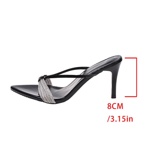 Damen elegante Sandalen mit kunstvollem Riemen und hochglänzendem Absatz R&B