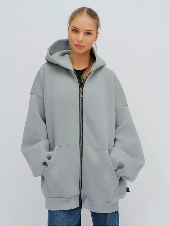 Damen lässiger Oversized Zip-Hoodie mit tiefen Taschen R&B