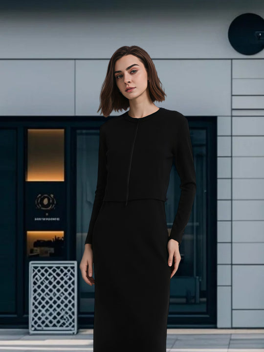 Damen Modisches Maxikleid mit eleganter Silhouette und Langarm R&B