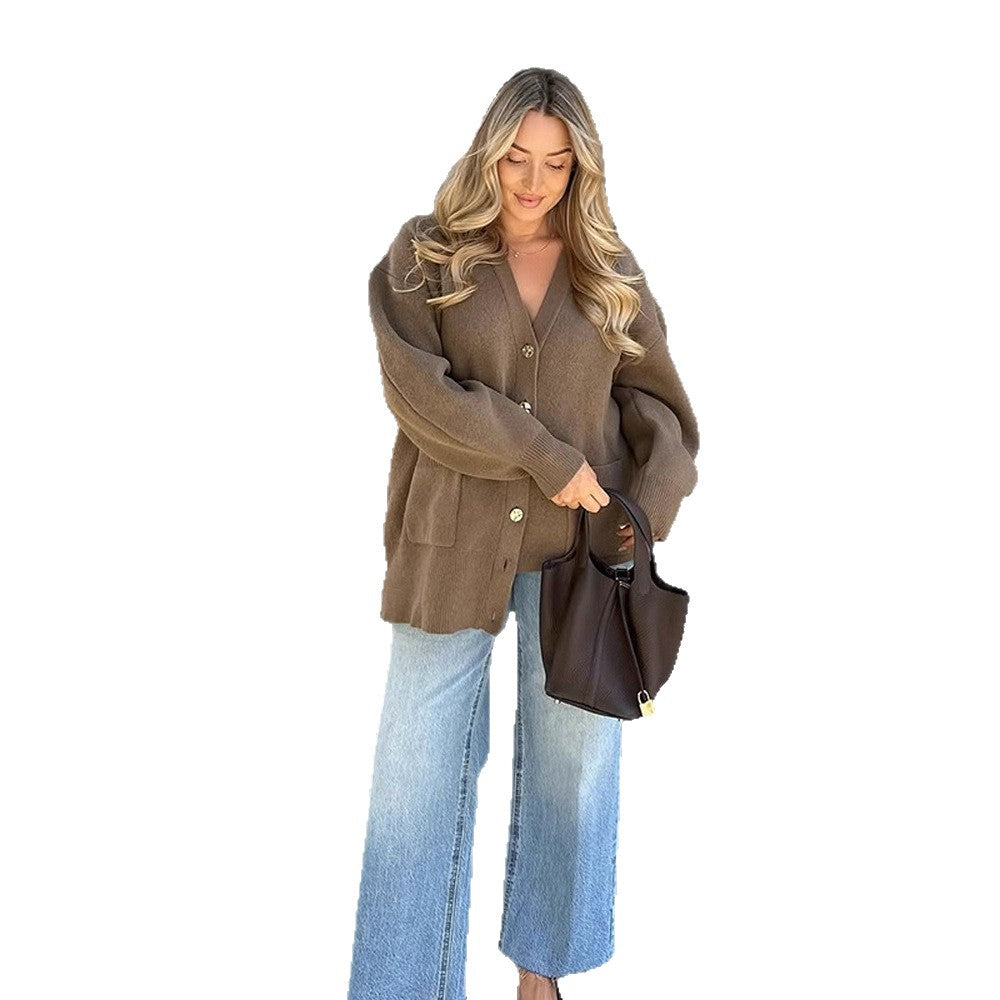 Damen oversized Strickjacke mit Knopfdetails R&B