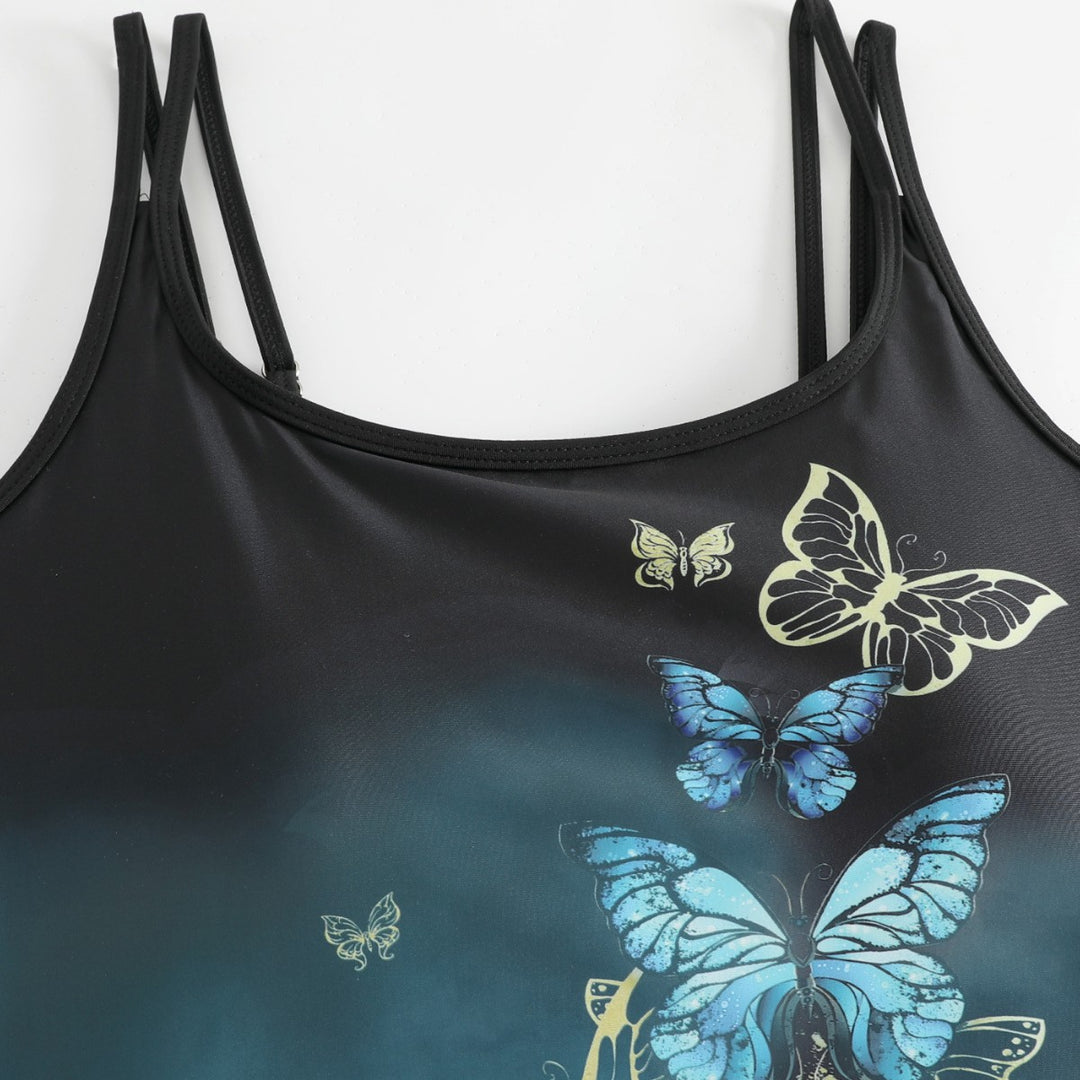 Damen Tankini mit Schmetterlingsmotiv und Badeshorts R&B