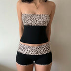 Damen Bandeau-Bikini-Set mit modischem Leopardenmuster und bequemen Shorts R&B
