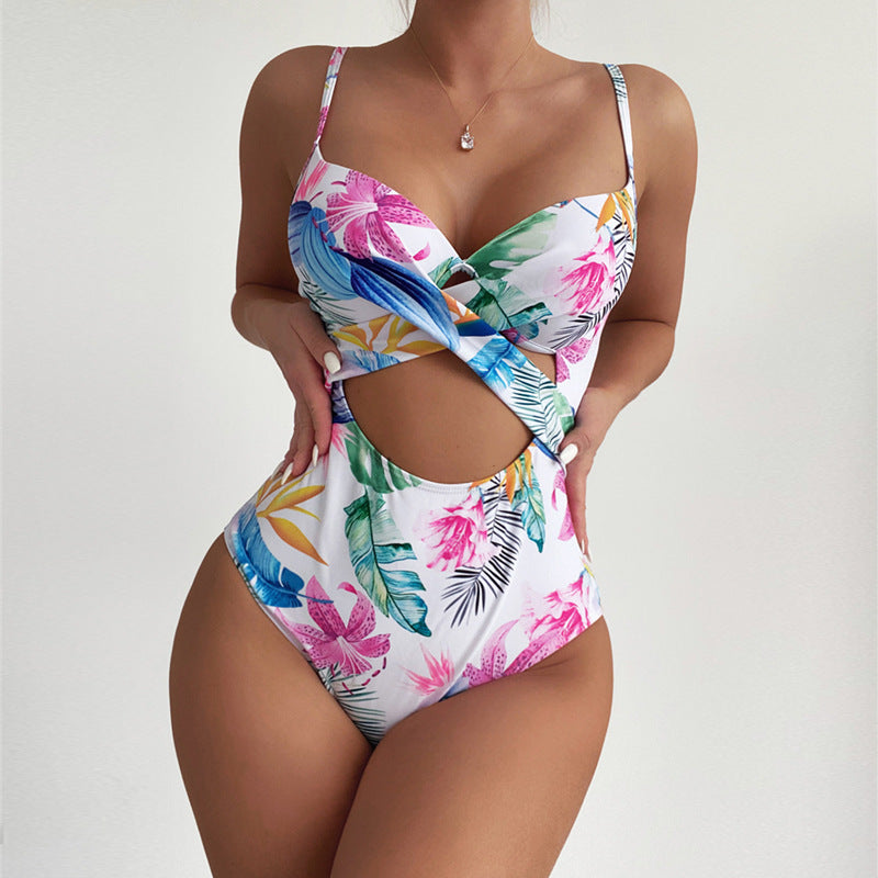 Damen Einteiler-Badeanzug mit elegantem Cut-Out-Design und floralem Muster R&B