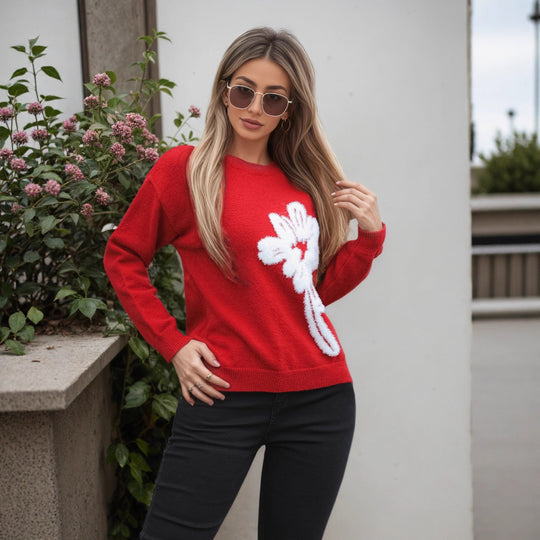 Damen Pullover mit floralem Reliefmuster und weichem Material R&B