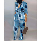 Damen Denim Jumpsuit mit modischem Patchwork-Design und praktischen Taschen R&B