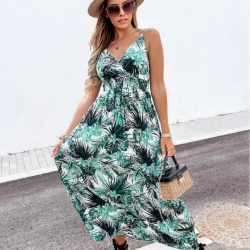 Damen Maxikleid mit floralem Wickel-Design und verstellbarem Bund R&B