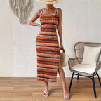 Damen Maxikleid mit modischem Muster und seitlichem Schlitz R&B