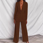Damen nan taillierter Ein-Knopf-Blazer mit Pattentaschen und weiter Palazzo-Hose Hosenanzug R&B