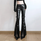 Damen Modische Kunstleder Flared Hose mit verstellbarem Bund R&B