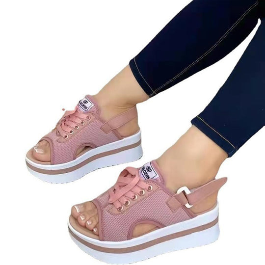 Damen Plateausandalen mit verstellbarem Riemendesign und luftiger Strickoberfläche R&B